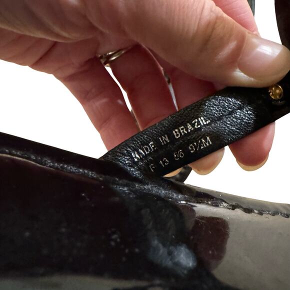 TORY BURCH Black Patent Leather Miller Classic Designer Logo Sandals Size 9.5 - Picture 4 of 8